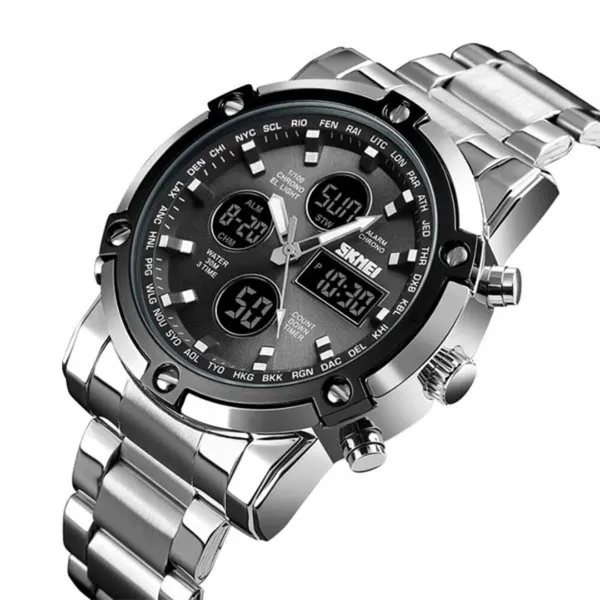 Skmei 1389 Stainless Steel Business Men’s Watch  – Dial Color: Black, Strap Color: Silver – View 2