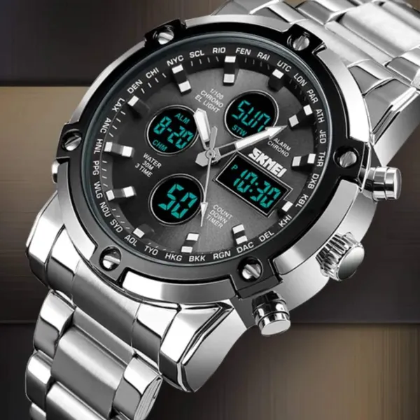 Skmei 1389 Stainless Steel Business Men’s Watch  – Dial Color: Black, Strap Color: Silver – View 4