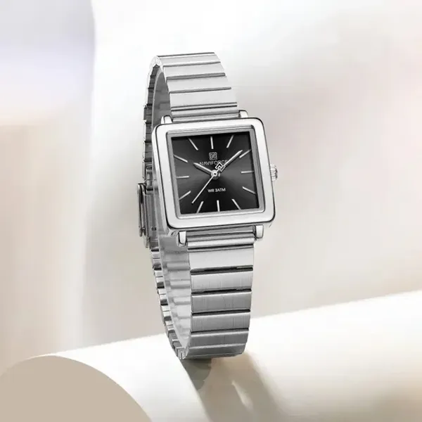 Naviforce 5048 Stainless Steel Strap Rainbow dial women wristwatch – Dial Color: Black, Strap Color: Silver – View 2