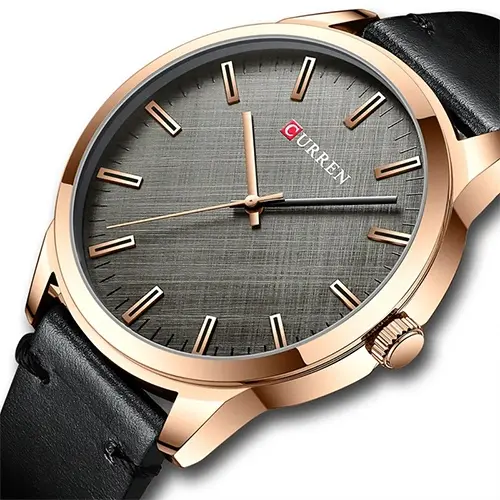 Curren 8386 Genuine Leather Strap Quartz Analog Fashion Men’s Watch – Dial Color: Black, Strap Color: Black – View 3
