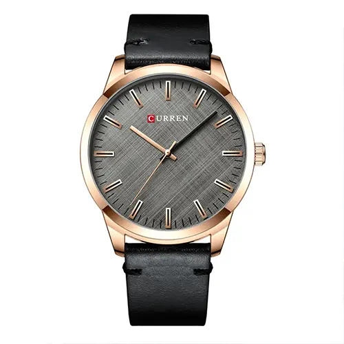 Curren 8386 Genuine Leather Strap Quartz Analog Fashion Men’s Watch – Dial Color: Black, Strap Color: Black – View 1