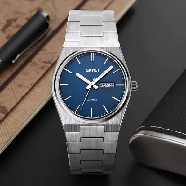 Skmei 9288 Zinc Alloy Luxury Material Men's Watch – Dial Color: Blue, Strap Color: Silver – View 3