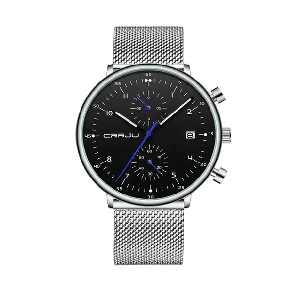 CRRJU 2278 Comfortable Mesh Stainless Steel Ultra Slim Modern Fashion Men's Watch – Dial Color: Black, Strap Color: Silver – View 1