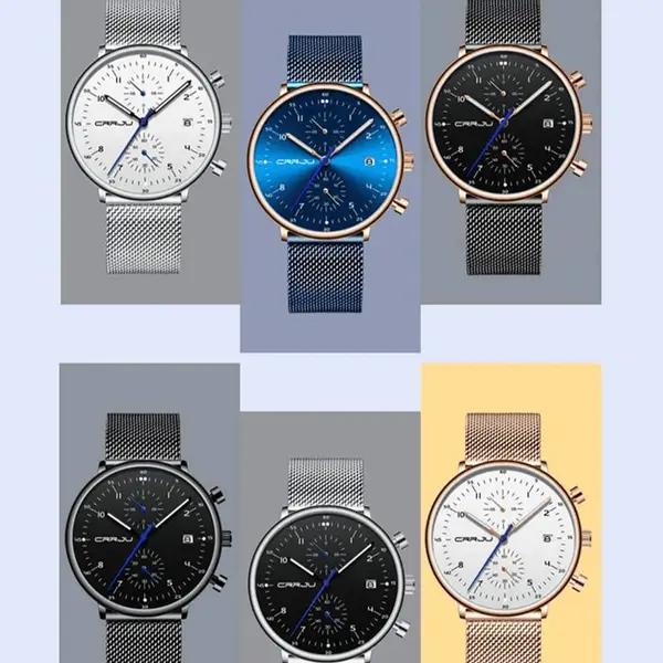 CRRJU 2278 Comfortable Mesh Stainless Steel Ultra Slim Modern Fashion Men's Watch – Dial Color: Black, Strap Color: Silver – View 2