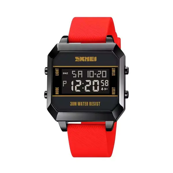 SKMEI 1848 Cyberpunk Analog Display PU Leather Fashion and Sporty Men's Watch – Dial Color: Black, Strap Color: Red – View 1