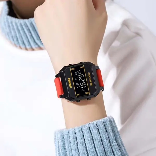 SKMEI 1848 Cyberpunk Analog Display PU Leather Fashion and Sporty Men's Watch – Dial Color: Black, Strap Color: Red – View 2