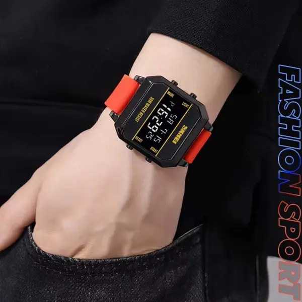 SKMEI 1848 Cyberpunk Analog Display PU Leather Fashion and Sporty Men's Watch – Dial Color: Black, Strap Color: Red – View 3
