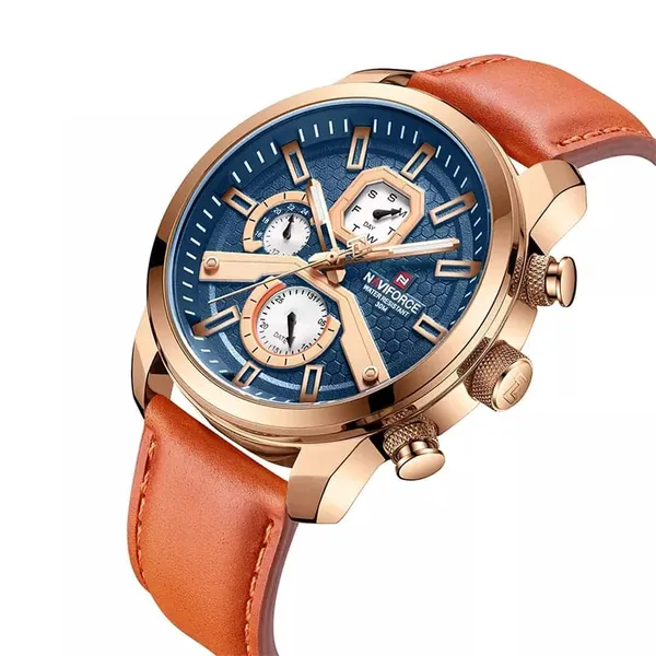 NaviForce NF9211L Chronograph Leather Strap Luminous Men's Watch – Dial Color: Rose, Strap Color: Orange – View 2