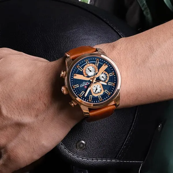 NaviForce NF9211L Chronograph Leather Strap Luminous Men's Watch – Dial Color: Rose, Strap Color: Orange – View 4