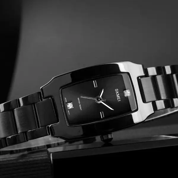 SKMEI 1400 Premium Stainless Steel Analog Luxury Women's Watch – Dial Color: Black, Strap Color: Black – View 3