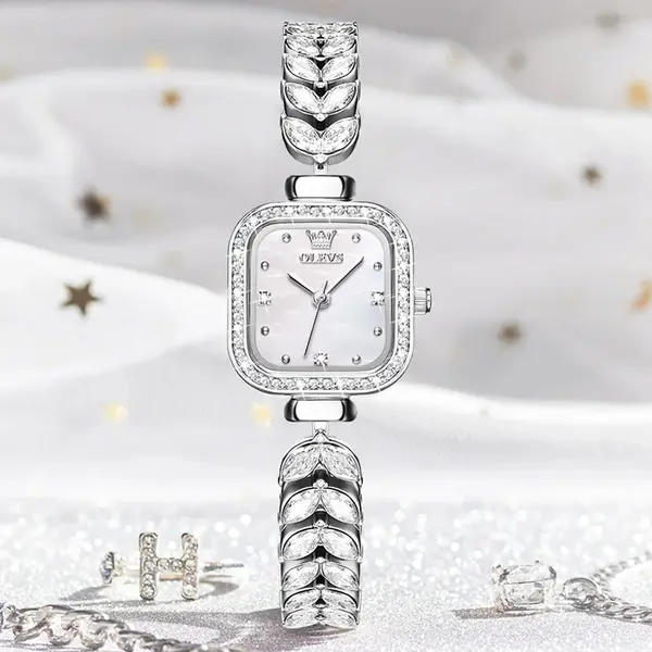 Olevs 9987 New Quartz Daimond Mermaid Stainless Steel Wrist-Watche – Dial Color: White, Strap Color: Silver – View 3