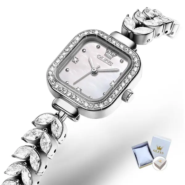 Olevs 9987 New Quartz Daimond Mermaid Stainless Steel Wrist-Watche – Dial Color: White, Strap Color: Silver – View 2