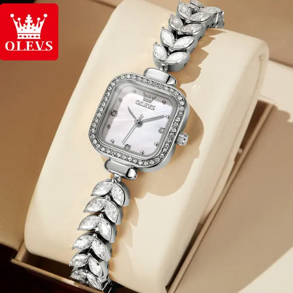 Olevs 9987 New Quartz Daimond Mermaid Stainless Steel Wrist-Watche – Dial Color: White, Strap Color: Silver – View 4
