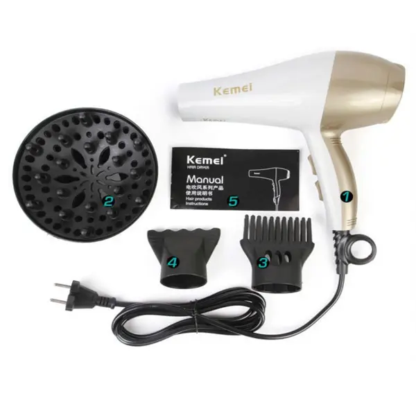 Kemei KM-810 Professional Powerful Hair Dryer-White And Golden – View 4