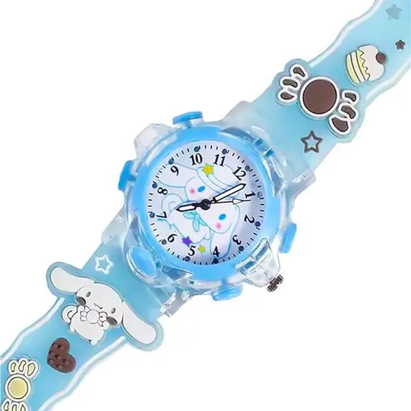 Time Up Analog Dial Cartoon 3D Printed Strap & Glowing Light Transparent Watch for Kids – Dial Color: Sky Blue, Strap Color: Sky Blue – View 3