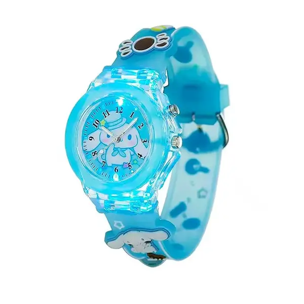 Time Up Analog Dial Cartoon 3D Printed Strap & Glowing Light Transparent Watch for Kids – Dial Color: Sky Blue, Strap Color: Sky Blue – View 2