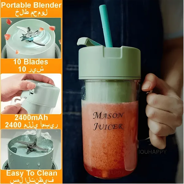 6 Blade Powerful Portable Rechargeable Juicer Mug with Straw – View 5