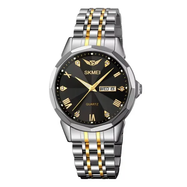 SKMEI 2291 Quartz Waterproof Luminous Stainless Steel Men's Watch – Dial Color: Gold, Strap Color: Silver – View 1