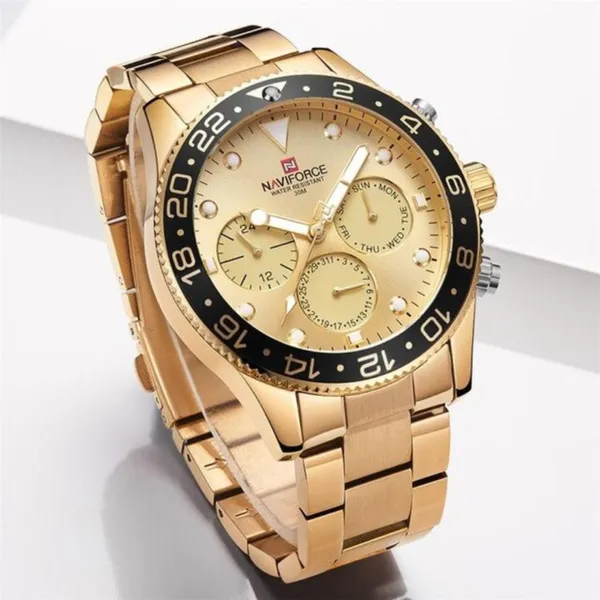 NAVIFORCE 9147 Fashion Full Steel Waterproof Casual Quartz Men's Watch – Dial Color: Gold, Strap Color: Gold – View 2