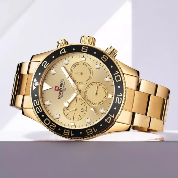 NAVIFORCE 9147 Fashion Full Steel Waterproof Casual Quartz Men's Watch – Dial Color: Gold, Strap Color: Gold – View 3