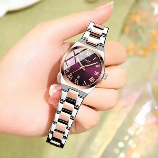 Curren 9095 Dial Quartz Elegant Stainless Steel Waterproof Women Watch – Dial Color: Rose Gold, Strap Color:  Brown  – View 3