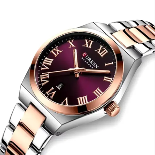 Curren 9095 Dial Quartz Elegant Stainless Steel Waterproof Women Watch – Dial Color: Rose Gold, Strap Color:  Brown  – View 2