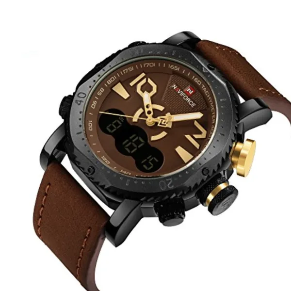 NAVIFORCE 9094 Fashion Quartz Digital Dual Display Sports Men's Watch – Dial Color: Brown, Strap Color:  Brown  – View 2