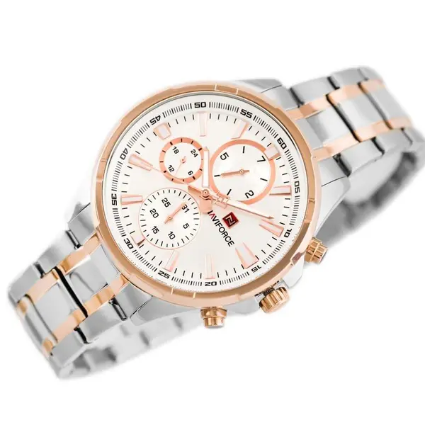 Naviforce NF9089 Stainless Steel Chronograph Multifunctional Classic Men's Watch – Dial Color: Rose Gold, Strap Color: White – View 4