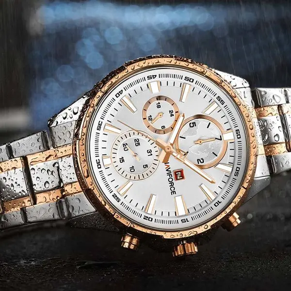 Naviforce NF9089 Stainless Steel Chronograph Multifunctional Classic Men's Watch – Dial Color: Rose Gold, Strap Color: White – View 5
