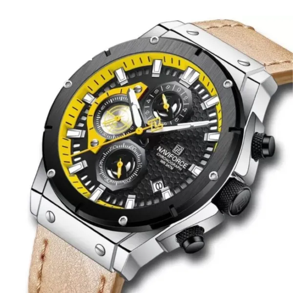Naviforce 8027 Novicius Chronograph Edition Men's Watch – Dial Color: Yellow, Strap Color:  Brown  – View 2