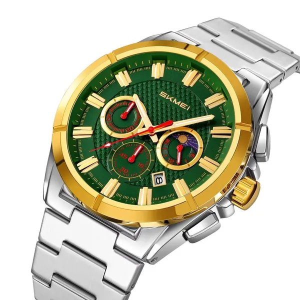 SKMEI 9355 Waterproof Business Luxury Brand Fashion Men's Watch – Dial Color: Green, Strap Color: Silver – View 2