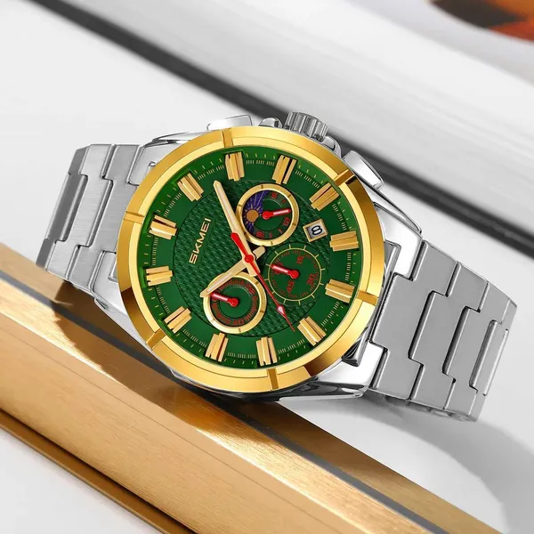 SKMEI 9355 Waterproof Business Luxury Brand Fashion Men's Watch – Dial Color: Green, Strap Color: Silver – View 3