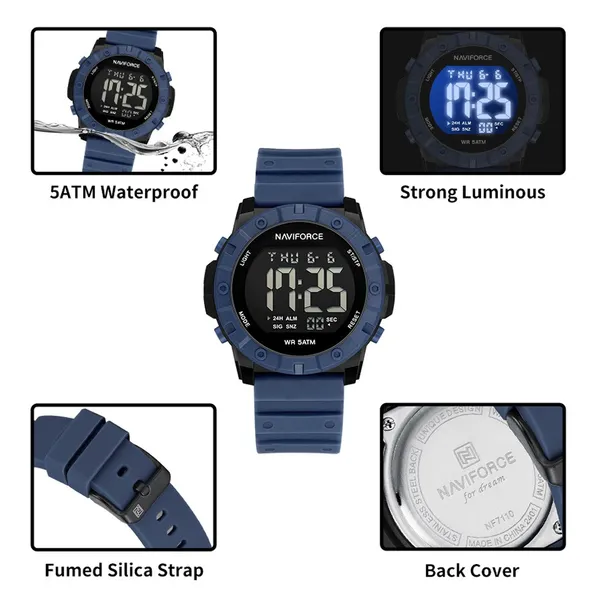 NAVIFORCE NF7110 5ATM Waterproof Luminous Sports Watch – Dial Color: Blue, Strap Color: Blue – View 3