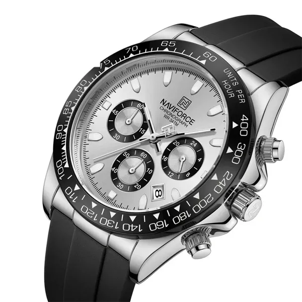 Naviforce NF8054 Sleek Metallic Luminous Men's Watch – Dial Color: Silver, Strap Color: Black – View 2