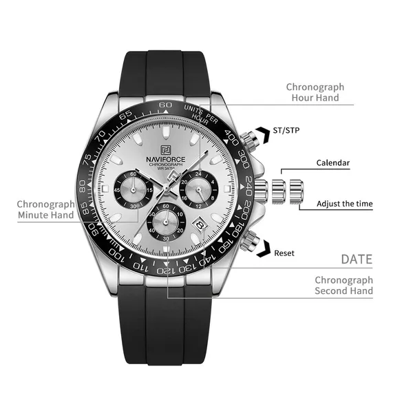 Naviforce NF8054 Sleek Metallic Luminous Men's Watch – Dial Color: Silver, Strap Color: Black – View 4