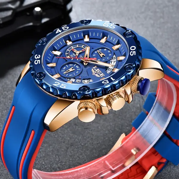 LIGE 10027 Premium PU Leather Analog Sporty Men's Watch – Dial Color: Blue, Strap Color: Blue – View 4