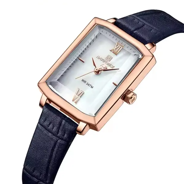 Naviforce NF5039 Leather Strap Waterproof Quartz Analog Women's Watch – Dial Color: White, Strap Color: Blue – View 2