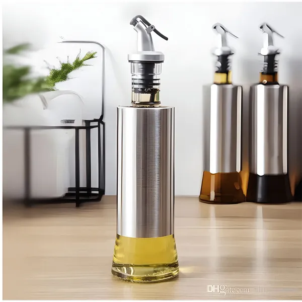 500ml Stainless Steel Oil Bottle Glass Leak Proof Oil Control Pot & Jar with Funnel for Kitchen – View 3