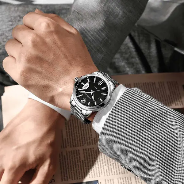 CRRJU 2191 High Quality Stainless Steel Analog Quartz Men's Watch – Dial Color: Black, Strap Color: Silver – View 2
