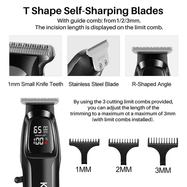 KEMEI KM-2273 Professional Men's Hair Cutting Trimmer LED Display – View 3