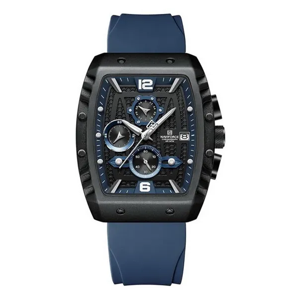 Naviforce NF8025 Quartz Silicone Chronograph Sports Men's Watch – Dial Color: Blue, Strap Color: Blue – View 1