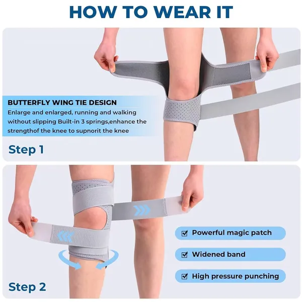 Spring Knee Support Brace with Patella Stabilizer | 2026 Knee Assistive Pads – Color: Grey, Size: Free Size – View 6