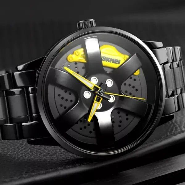 SKMEI 1787 Wheels Rolling Creative Men's Watch – Dial Color: Yellow, Strap Color: Black – View 3