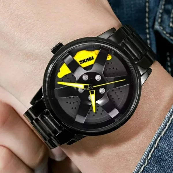 SKMEI 1787 Wheels Rolling Creative Men's Watch – Dial Color: Yellow, Strap Color: Black – View 4