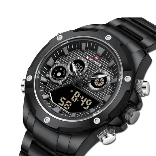 NAVIFORCE NF9217 Military Quartz Stainless Steel Men's Watch – Dial Color: Black, Strap Color: Black – View 2