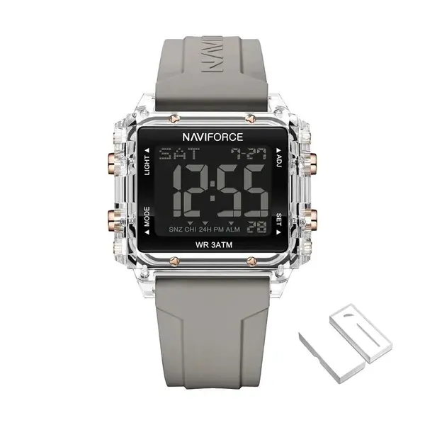 Naviforce NF7101 Silicone Strap Transparent Digital Fashion Female Wristwatch – Dial Color: Black, Strap Color: Grey – View 1