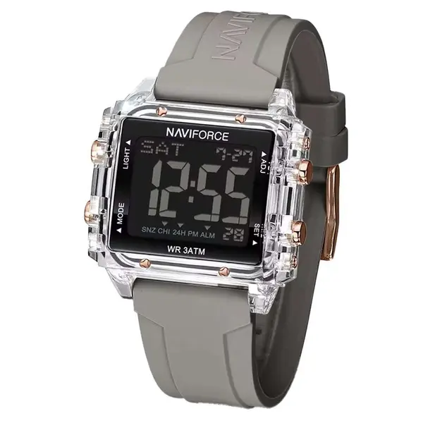 Naviforce NF7101 Silicone Strap Transparent Digital Fashion Female Wristwatch – Dial Color: Black, Strap Color: Grey – View 3