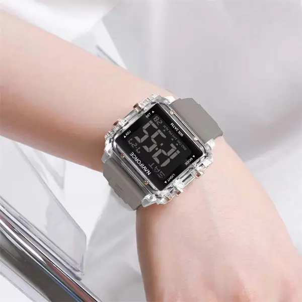 Naviforce NF7101 Silicone Strap Transparent Digital Fashion Female Wristwatch – Dial Color: Black, Strap Color: Grey – View 4