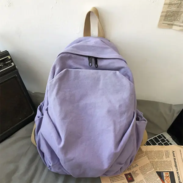 Vintage Style Simple Large Capacity Multicolor Backpack – Color: Purple – View 2