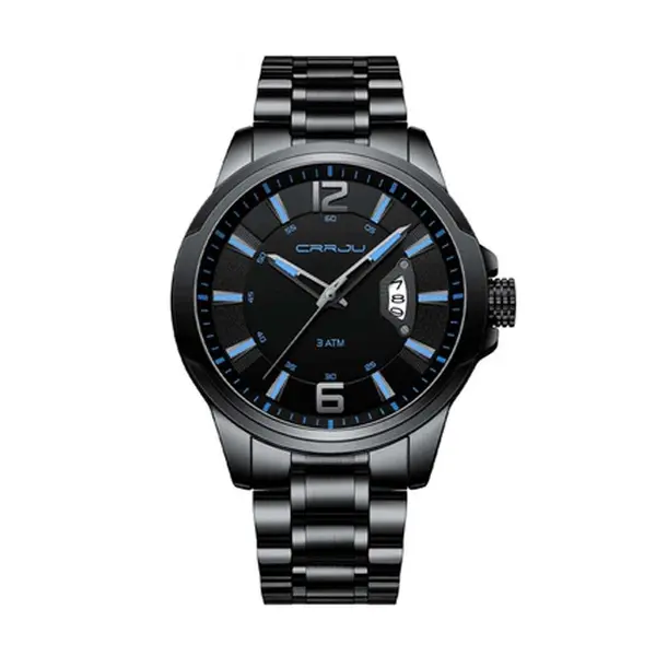 CRRJU 2191 High Quality Stainless Steel Analog Quartz Men's Watch – Dial Color: Blue, Strap Color: Black – View 1